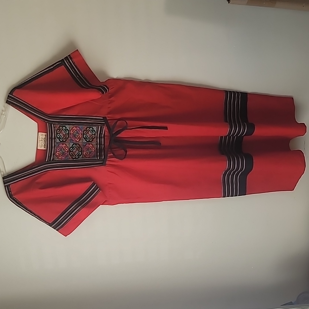 Traditional Embroidery Embellished Peasant Boho Ceremonial Dress Size L